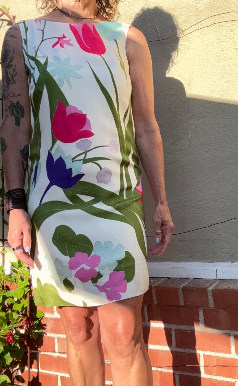 Vintage 60s Dale Robbins of Miami Floral Watercolor Mod Shift Dress Sleeveless S